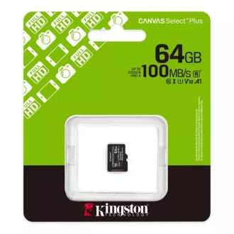 Kingston MicroSDXC karta 64GB Canvas Select Plus, U1, V10, A1