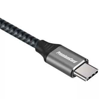 PREMIUMCORD Kabel USB-C M/M, 100W 20V/5A 480Mbps bavlněný oplet, 0, 5m