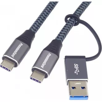 PremiumCord kabel USB-C (USB 3.2 GEN 2, 5A, 100W, 20Gbit/s) bavlněný oplet, 2m