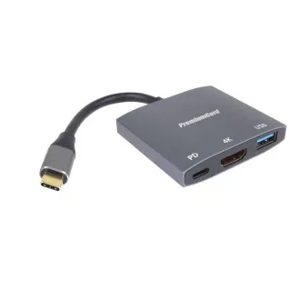 PremiumCord adaptér USB-C na HDMI, USB3.0, PD, rozlišení 4K a FULL HD 1080p