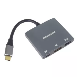 PremiumCord adaptér USB-C na HDMI, USB3.0, PD, rozlišení 4K a FULL HD 1080p