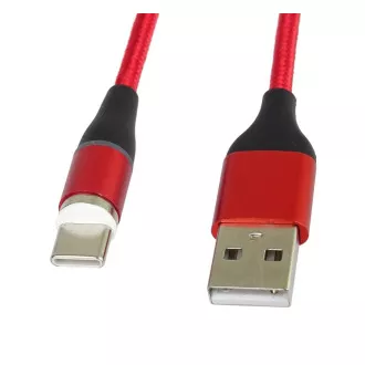 PREMIUMCORD Magnetický micro USB a USB-C nabíjecí a datový kabel 1m, červený