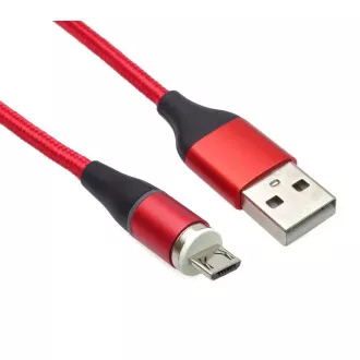 PREMIUMCORD Magnetický micro USB a USB-C nabíjecí a datový kabel 1m, červený