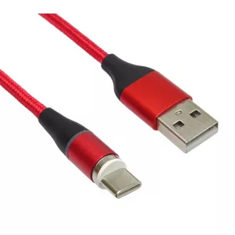 PREMIUMCORD Magnetický micro USB a USB-C nabíjecí a datový kabel 1m, červený