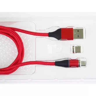 PREMIUMCORD Magnetický micro USB a USB-C nabíjecí a datový kabel 1m, červený