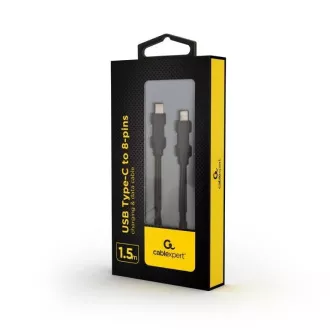GEMBIRD Kabel USB 2.0 Type-C na Ligtning (CM/8pinM), 1, 5m, datový, černá GEMBIRD Kabel USB 2.0 Type-C na Ligtning (CM/8pinM), 1, 5m, datový, černá