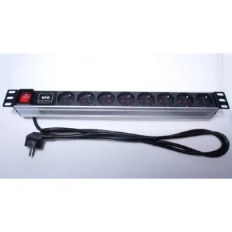 PremiumCord Panel napájecí 1U do 19" racku, 8x230V, 2m kabel, vypínač