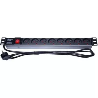PremiumCord Panel napájecí 1U do 19" racku, 8x230V, 2m kabel, vypínač