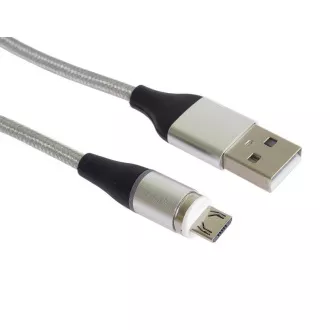 PremiumCord Magnetický micro USB a USB-C nabíjecí a datový kabel, 1m, stříbrná