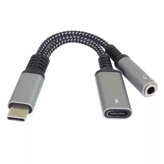 PremiumCord Redukce USB-C /3, 5mm jack s DAC chipem + USB-C pro nabíjení 13cm