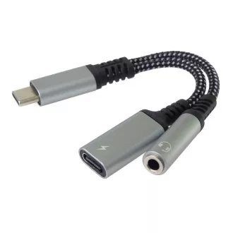 PremiumCord Redukce USB-C /3, 5mm jack s DAC chipem + USB-C pro nabíjení 13cm
