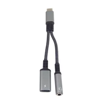 PremiumCord Redukce USB-C /3, 5mm jack s DAC chipem + USB-C pro nabíjení 13cm