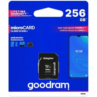 GOODRAM microSDXC karta 256GB M1AA (R:100/W:10 MB/s), UHS-I Class 10, U1 + Adapter