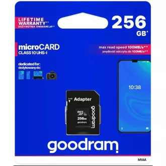 GOODRAM microSDXC karta 256GB M1AA (R:100/W:10 MB/s), UHS-I Class 10, U1 + Adapter