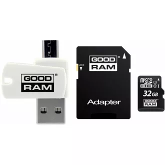 GOODRAM microSDHC karta 32GB M1A4 All-in-one (R:100/W:10 MB/s), UHS-I Class 10, U1 + Adapter + OTG card reader/čtečka