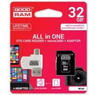GOODRAM microSDHC karta 32GB M1A4 All-in-one (R:100/W:10 MB/s), UHS-I Class 10, U1 + Adapter + OTG card reader/čtečka