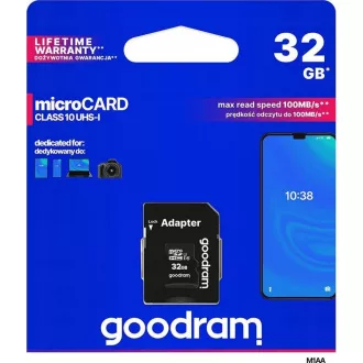 GOODRAM microSDHC karta 32GB M1A4 All-in-one (R:100/W:10 MB/s), UHS-I Class 10, U1 + Adapter + OTG card reader/čtečka