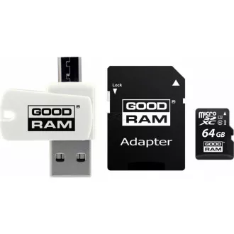 GOODRAM microSDXC karta 64GB M1A4 All-in-one (R:100/W:10 MB/s), UHS-I Class 10, U1 + Adapter + OTG card reader/čtečka