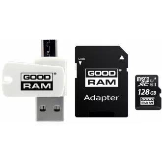 GOODRAM microSDXC karta 128GB M1A4 All-in-one (R:100/W:10 MB/s), UHS-I Class 10, U1 + Adapter + OTG card reader/čtečka