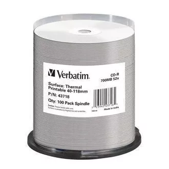 VERBATIM CD-R(100-Pack)Spindle/AZO/52x/700MB/Thermal Printable No ID Brand