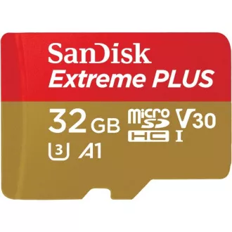 SanDisk MicroSDHC karta 32GB Extreme PLUS (10MB/s, UHS-I V30, Rescue Pro Deluxe) + adaptér