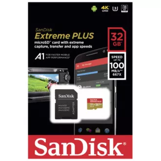 SanDisk MicroSDHC karta 32GB Extreme PLUS (10MB/s, UHS-I V30, Rescue Pro Deluxe) + adaptér
