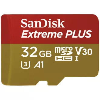SanDisk MicroSDHC karta 32GB Extreme PLUS (10MB/s, UHS-I V30, Rescue Pro Deluxe) + adaptér