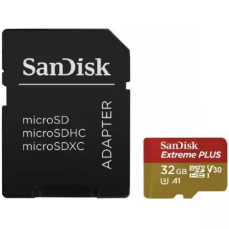 SanDisk MicroSDHC karta 32GB Extreme PLUS (10MB/s, UHS-I V30, Rescue Pro Deluxe) + adaptér