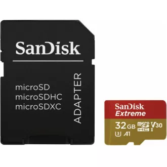 SanDisk MicroSDHC karta 32GB Extreme (100MB/s, Class 10 UHS-I V30, pro akční kamery) + adaptér