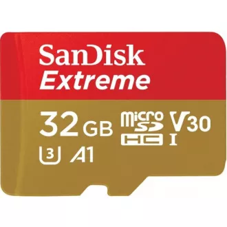 SanDisk MicroSDHC karta 32GB Extreme (100MB/s, Class 10 UHS-I V30, pro akční kamery) + adaptér