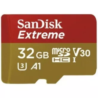 SanDisk MicroSDHC karta 32GB Extreme (100MB/s, Class 10 UHS-I V30, pro akční kamery) + adaptér