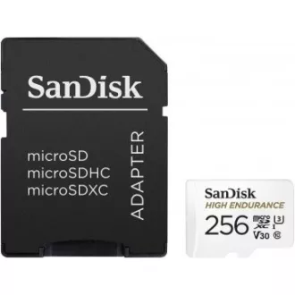 SanDisk MicroSDXC karta 256GB High Endurance (R:100/W:40 MB/s, Class 10, U3 V30) + adaptér
