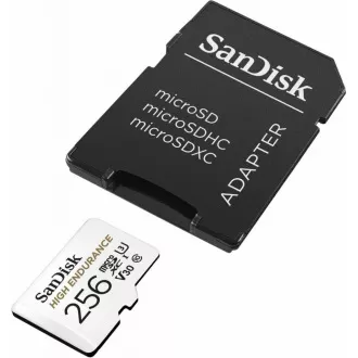 SanDisk MicroSDXC karta 256GB High Endurance (R:100/W:40 MB/s, Class 10, U3 V30) + adaptér