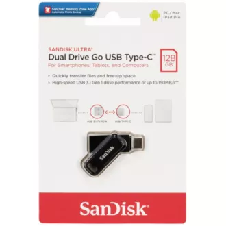 SanDisk Flash Disk 128GB Ultra Dual Drive Go, USB-C 3.2, Černá