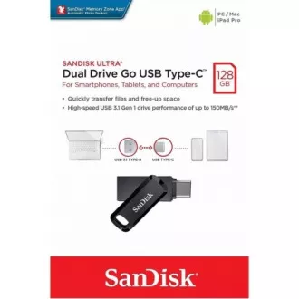 SanDisk Flash Disk 128GB Ultra Dual Drive Go, USB-C 3.2, Černá