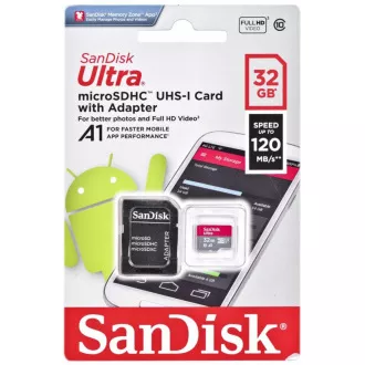 SanDisk MicroSDXC karta 32GB Ultra (120 MB/s, A1 Class 10 UHS-I, Android) + adaptér