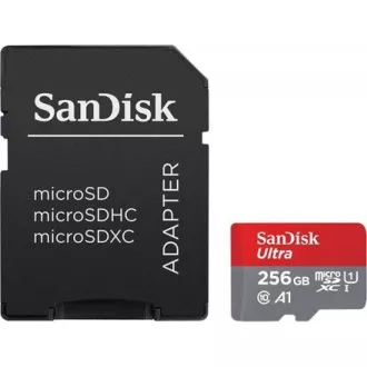 SanDisk MicroSDXC karta 256GB Ultra (150 MB/s, A1 Class 10 UHS-I) + adaptér