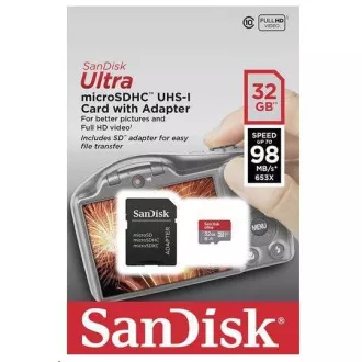 SanDisk MicroSDXC karta 128GB Ultra (140MB/s, A1 Class 10 UHS-I) + adaptér