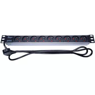 PremiumCord Panel napájecí do 19" racku 1U, 9x230V, 2m kabel