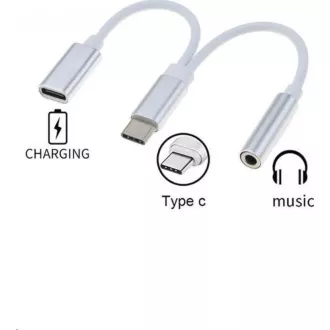 PremiumCord Převodník USB-C na audio konektor jack 3, 5mm female + USB typ C konektor pro nabíjení