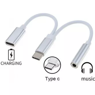 PremiumCord Převodník USB-C na audio konektor jack 3, 5mm female + USB typ C konektor pro nabíjení
