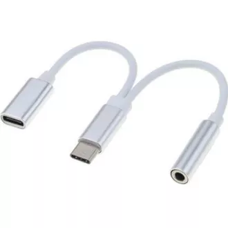 PremiumCord Převodník USB-C na audio konektor jack 3, 5mm female + USB typ C konektor pro nabíjení