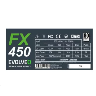 EVOLVEO FX 450, zdroj 450W ATX, 14cm, tichý, 80+ White, záruka 3 roky, černý