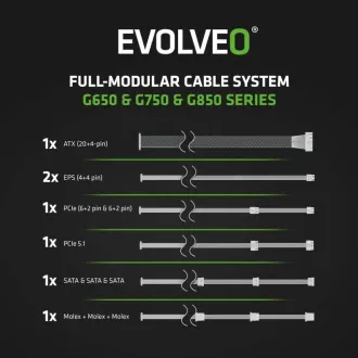 EVOLVEO G850 zdroj 850W, 80+ GOLD, ATX 3.1, aPFC, 140 mm ventilátor