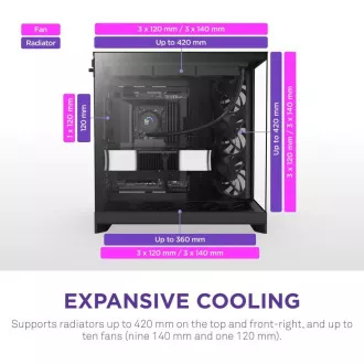 NZXT skříň H9 Flow dvoukomorová ATX / 4x140mm fan / až 10xfan / perforovaný top / proskl. bočnice, front / černá