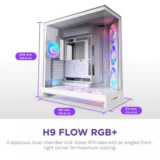 NZXT skříň H9 Flow ARGB dvoukomorová ATX / 3xRGB 140 mm / 1x 120mm fan / prosklená / bílá