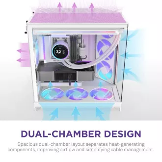 NZXT skříň H9 Flow ARGB dvoukomorová ATX / 3xRGB 140 mm / 1x 120mm fan / prosklená / bílá