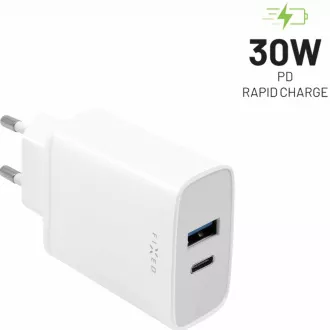 Fixed nabíječka do sítě, konektor USB-C + USB-A, podpora PD, 30 W, bílá Fixed nabíječka do sítě, konektor USB-C + USB-A, podpora PD, 30 W, bílá