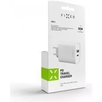 Fixed nabíječka do sítě, konektor USB-C + USB-A, podpora PD, 30 W, bílá Fixed nabíječka do sítě, konektor USB-C + USB-A, podpora PD, 30 W, bílá