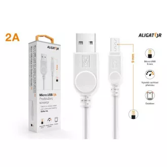 ALIGATOR datový kabel s prodlouženým konektorem microUSB, 2A, bílá